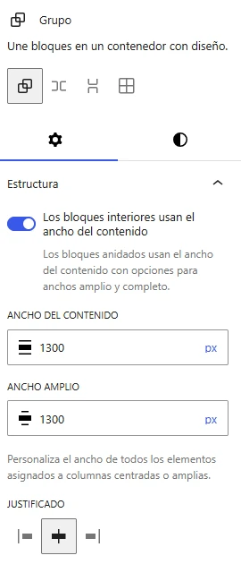 Configuración del ancho del grupo de la cabecera en el Editor del sitio