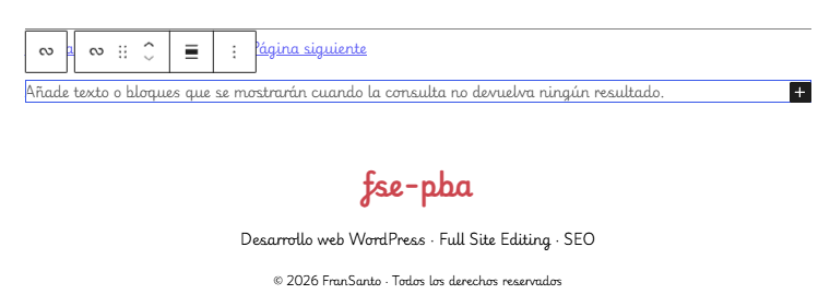 Bloque Sin resultados de la plantilla de búsqueda de WordPress