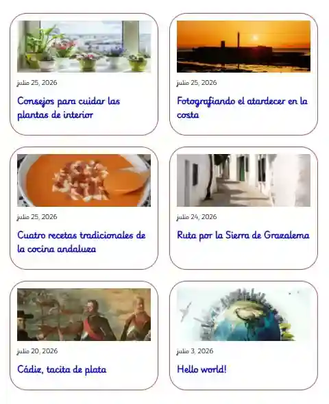 Página de blog en el navegador donde se le han aplicados bordes redondeados a las tarjetas