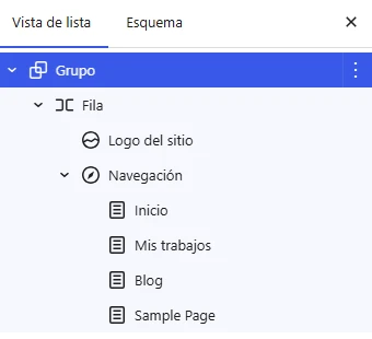 Estructura de la cabecera con logo y navegación en la Vista de lista