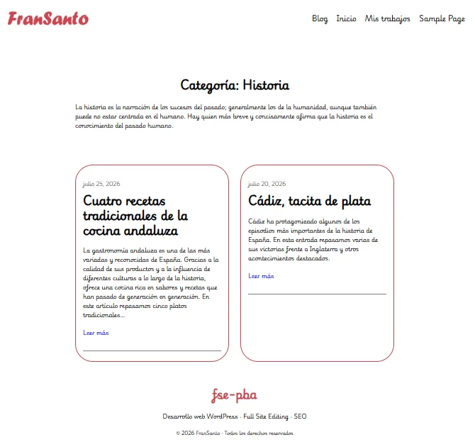 Página de archivo de la categoría Historia en WordPress