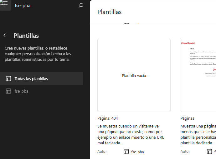 Plantilla 404 vacía en el Editor del sitio de WordPress