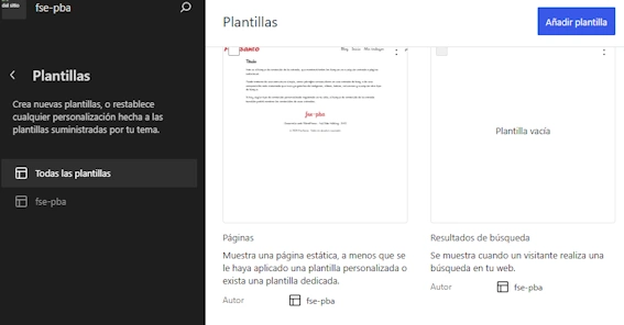 Plantilla de búsqueda vacía en el Editor del sitio de WordPress