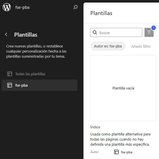Plantilla index.html vacía en el Editor del sitio