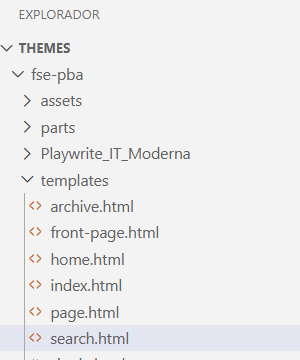 Archivo search.html en la carpeta templates del tema WordPress