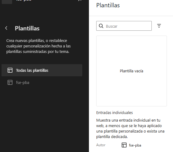 Plantilla de entradas individuales vacía en el Editor del sitio de WordPress