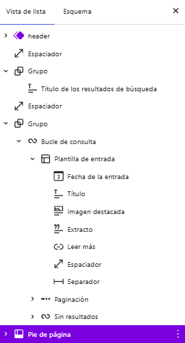 Estructura de bloques de la plantilla de búsqueda de WordPress