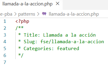 Cabecera PHP del patrón Llamada a la acción