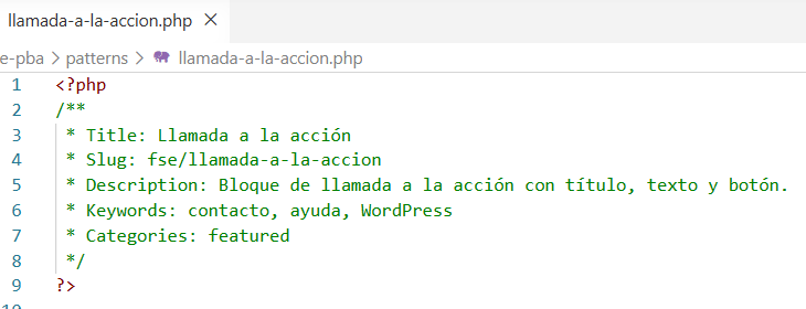 Código PHP de la cabecera con las Keywords