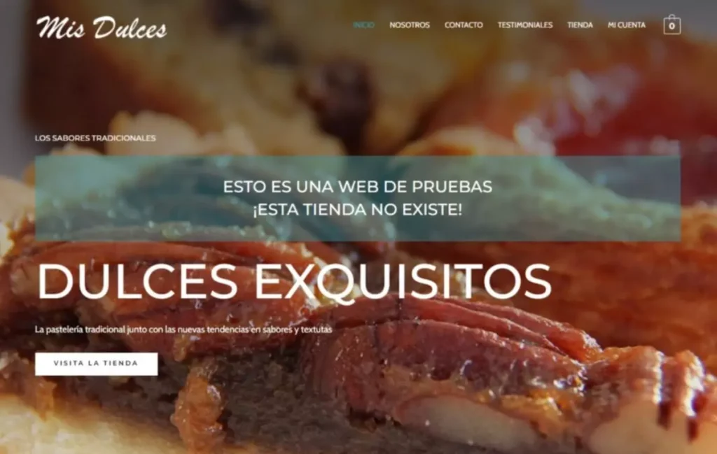 Página de inicio de Mis dulces, proyecto web de repostería y dulces tradicionales.