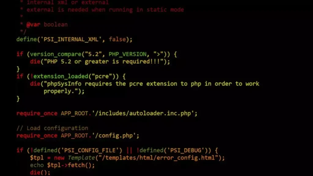 Código PHP utilizado en el desarrollo de sitios web.