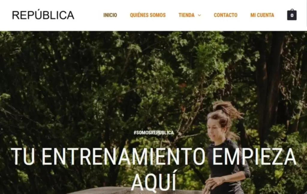 Página de inicio de República, proyecto web de entrenamiento y actividad física.